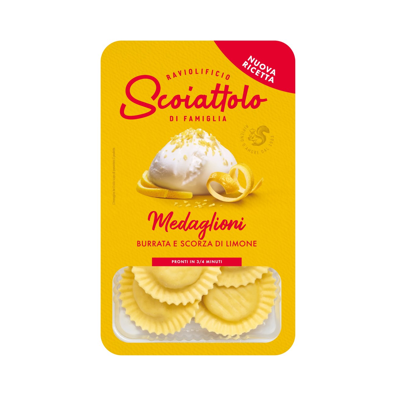 Ravioli ar Burrata sieru un citrona miziņu SCOIATTOLO, 200g