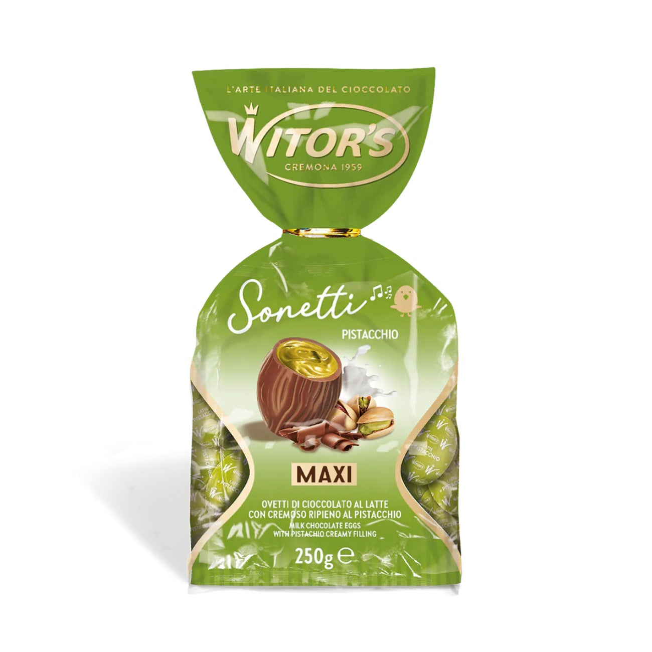 Piimašokolaadi ja pistaatsiapähklite munad WITOR'S Ovetti Pistacchio, 250 g