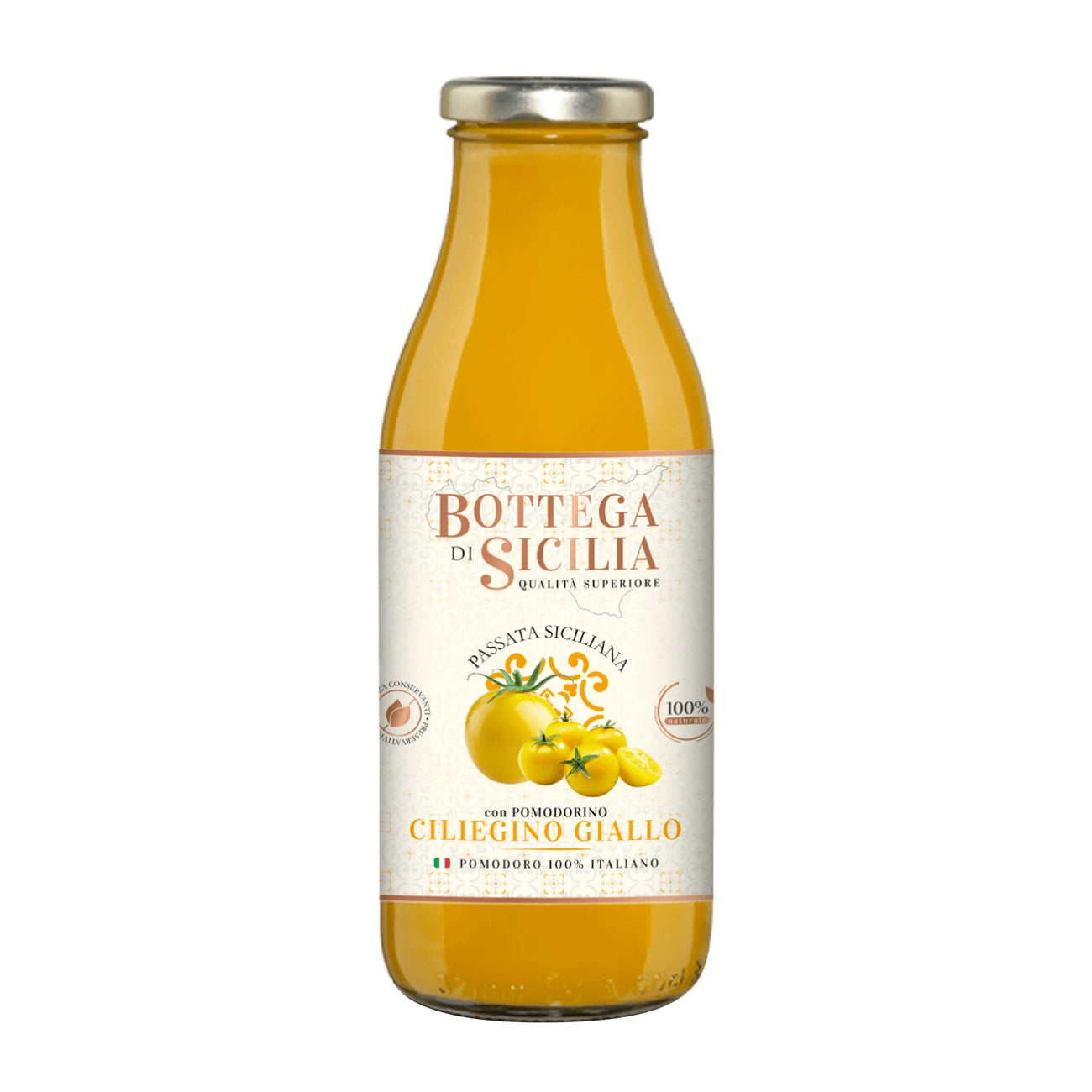 Geltonųjų pomidorų tyrė Passata Siciliana Pomodorino Ciliegino Giallo, 520g