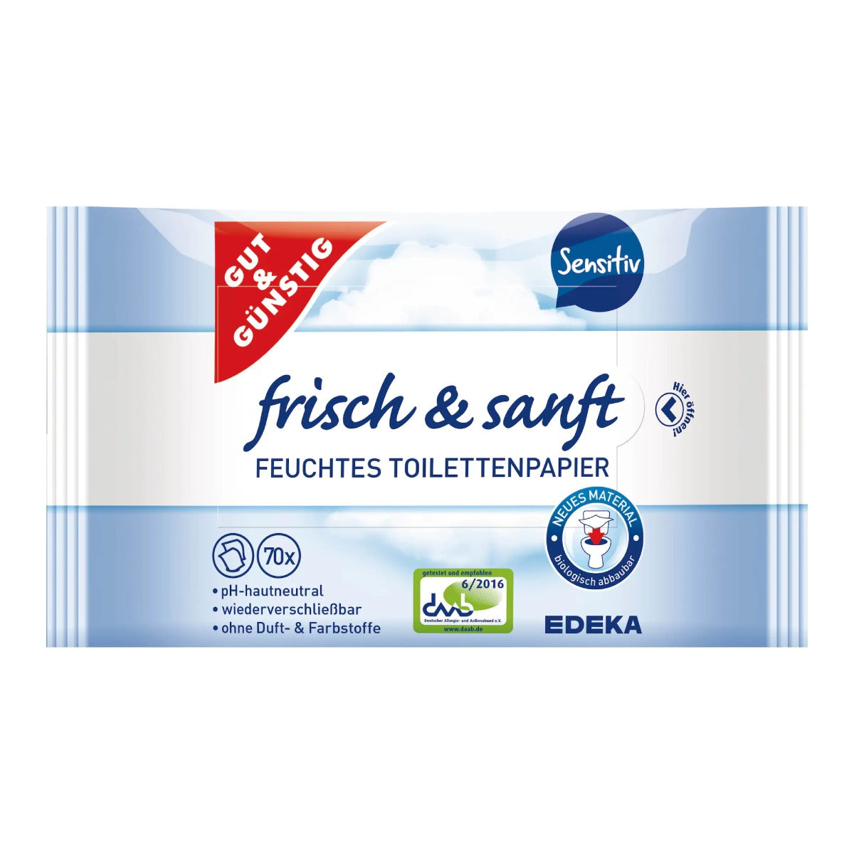 Mitrais tualetes papīrs GUT & GUNSTIG, 2x70 gab.