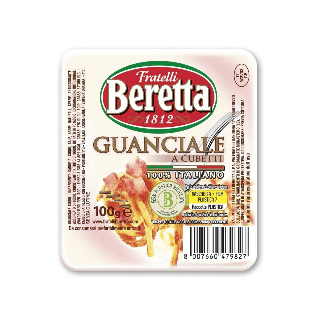 Cūkgaļas vaigs kubiņos BERETTA Guanciale, 100g