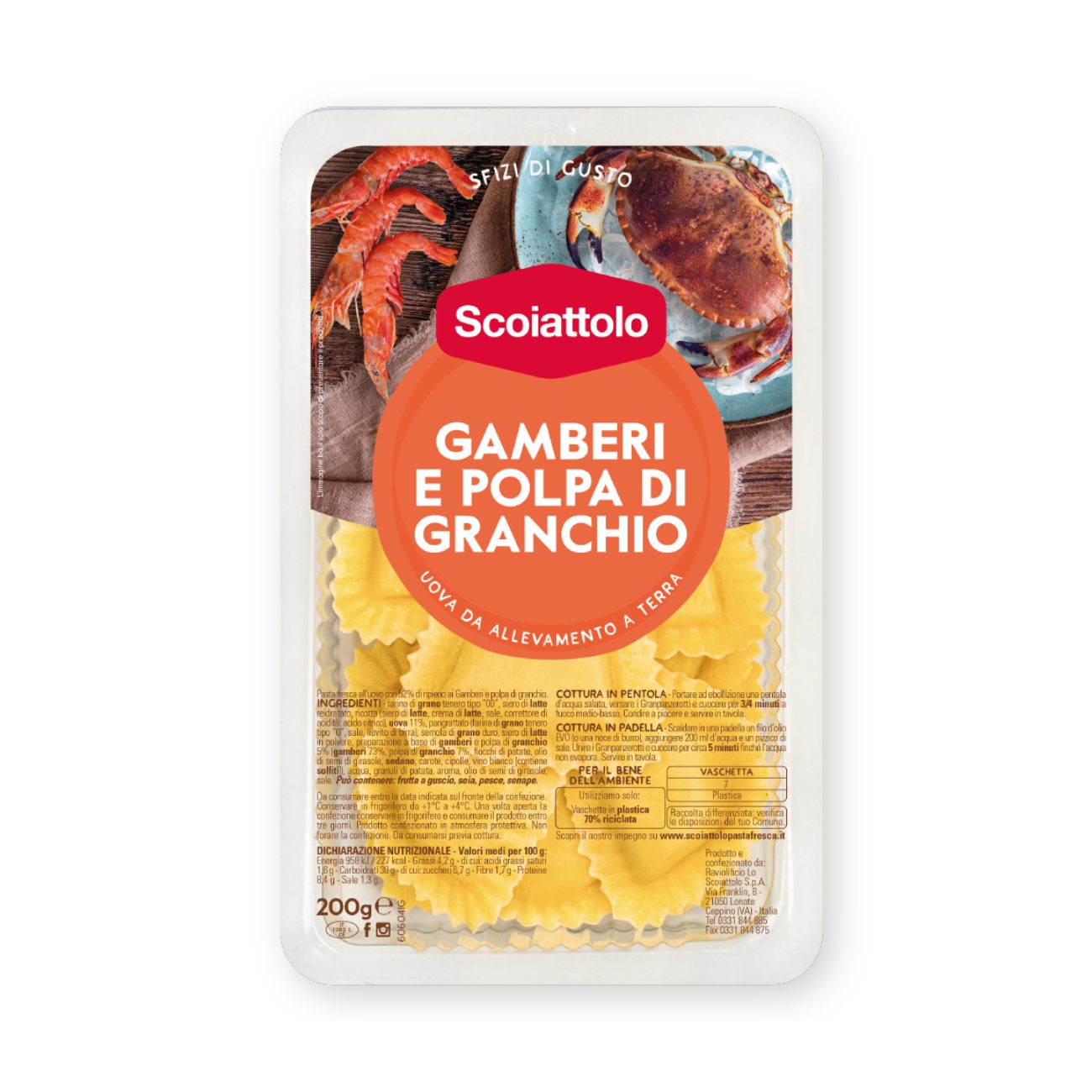 Ravioli ar garnelēm un krabju gaļu SCOIATTOLO, 200g