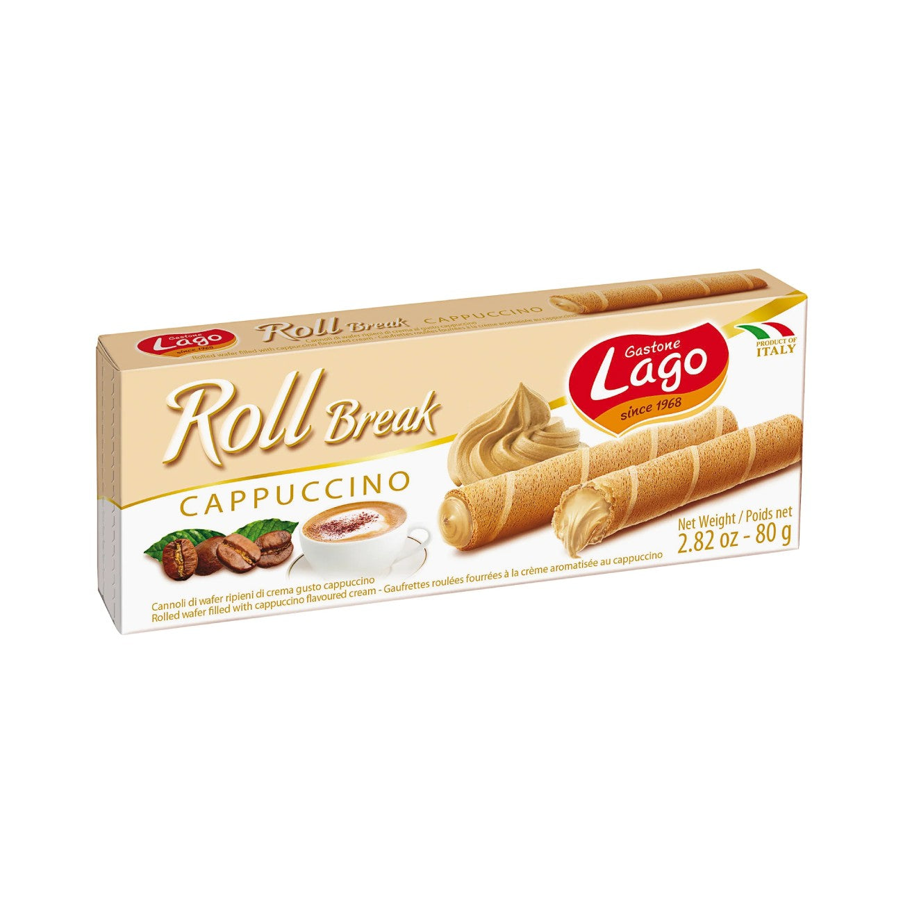 Vafeļu rullīši LAGO Cappuccino, 80g