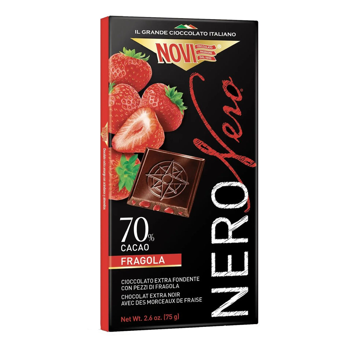 Tumšā šokolāde ar zemenēm NOVI Fragola, 75g