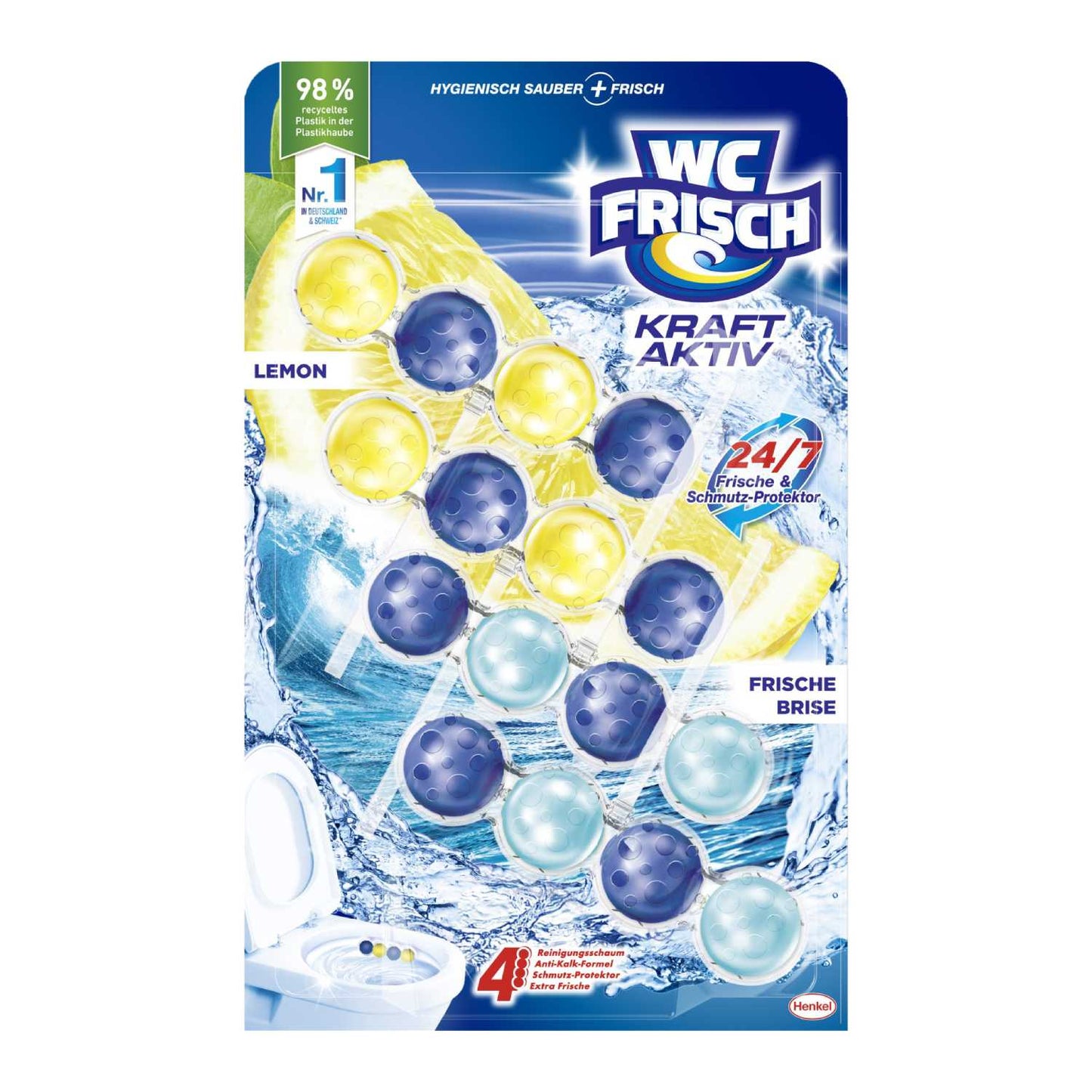 Туалетный блок WC FRISCH Kraft-Aktiv Lemon + Frische Brise, 4x50g